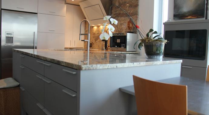 white and grey aluminum non-toxic sustainable cabinetry