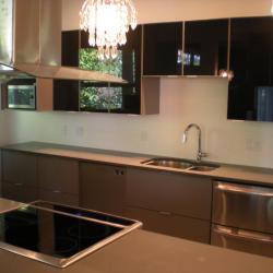 grey lower cabinets with high-gloss black upper cabinets Victoria BC