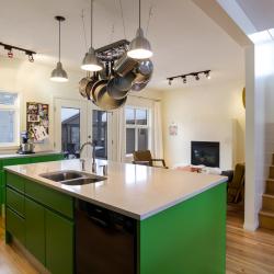 non-toxic aluminum cabinetry in bold and bright green apple