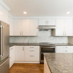 white aluminim flat slab cabinetry non-toxic zero off-gassing custom built