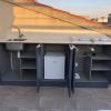 Outdoor aluminum kitchen in Anthracite Grey storage in cabinets for fridge, propane and waste