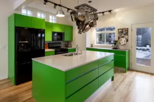 Bright color kitchen cabinets