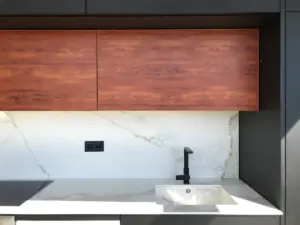 wood grain textured finish kitchen cabinets